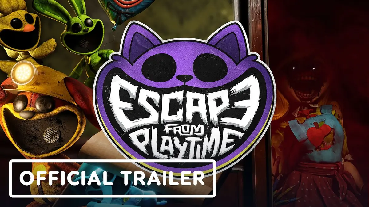 Official Escape from Playtime key art with the CatNap logo and Smiling Critters